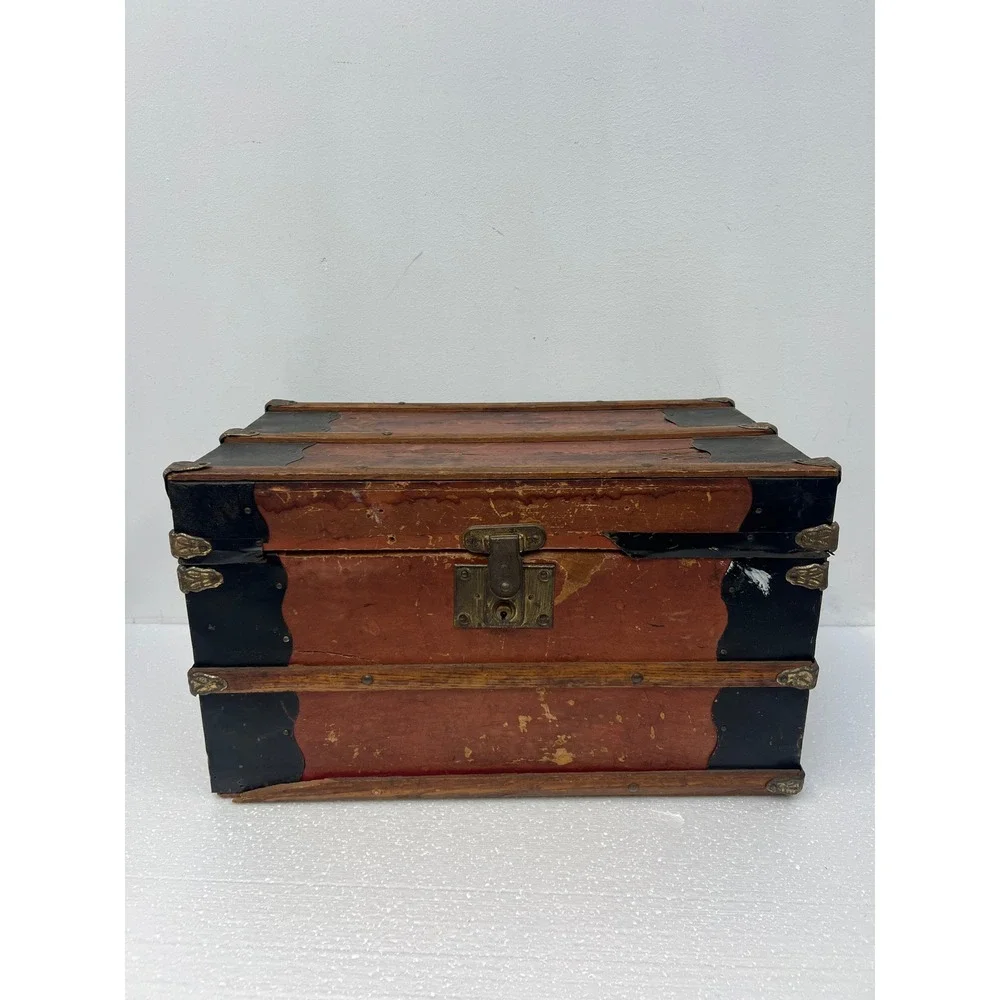 Wood Dollhouse Steamer Trunk Miniature Antique Storage Box Chest SALESMAN SAMPLE